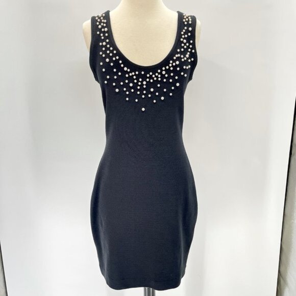 Vintage Tadashi Cocktail Bodycon Dress with Pearl Detail Size 8 - Picture 1 of 6
